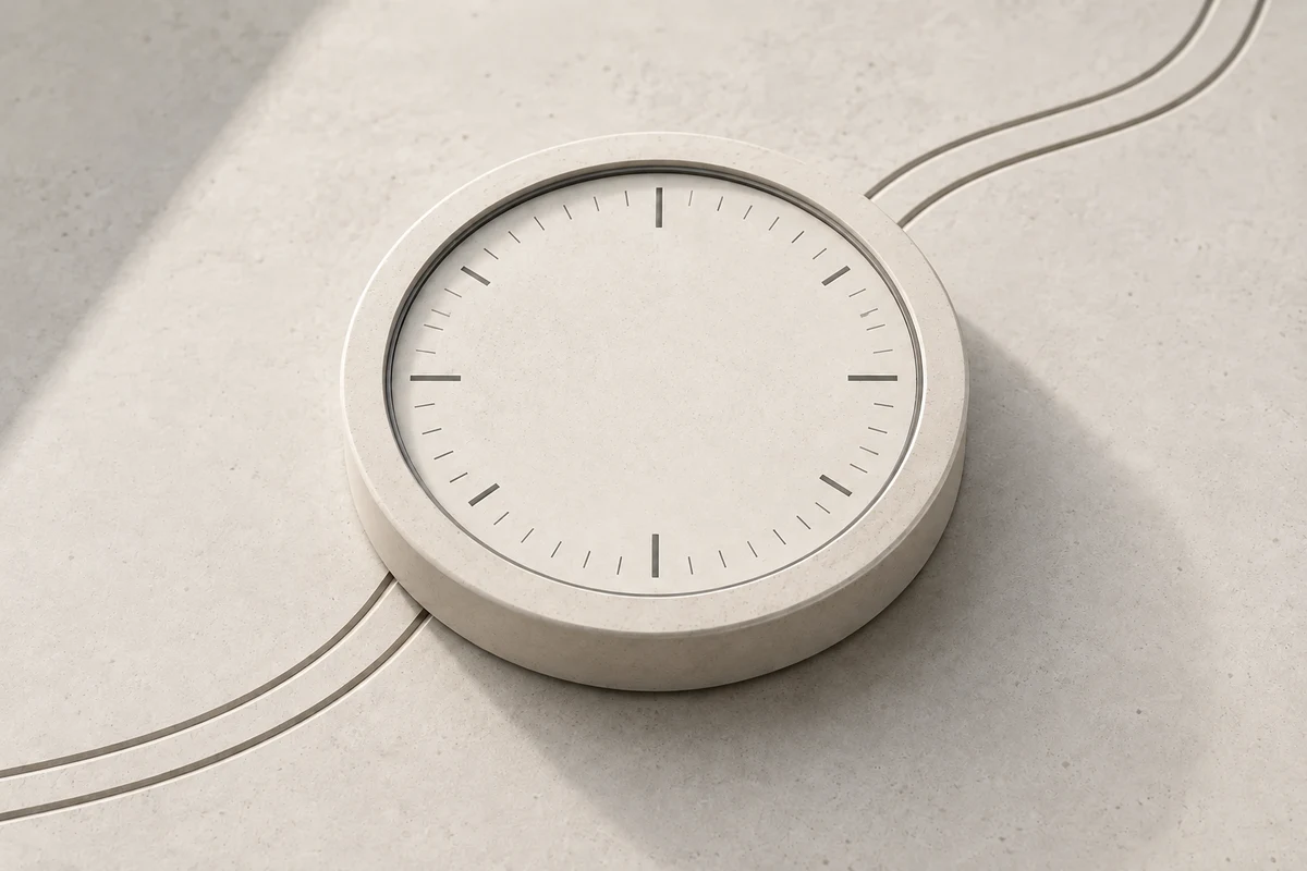 A tactile stone compass with a lime-green needle